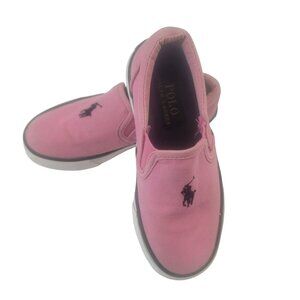 Polo Ralph Lauren Slip-On Sneakers, Girls 11, Pink Canvas w/Blue Pony ,GUC